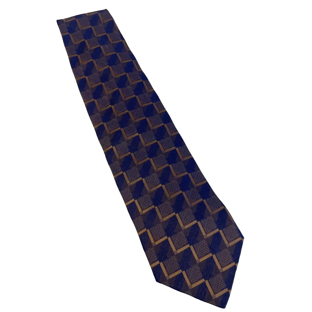 Ermenegildo Zegna Blue Silk Pointed Neck Tie Mens Classic Geometric Adjustable